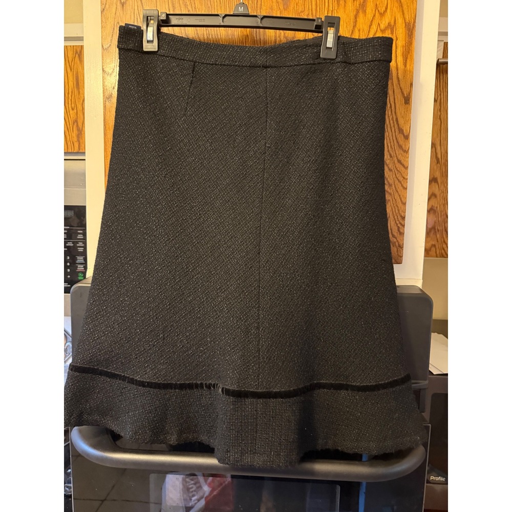 Black Tweed A-Line Skirt with Velvet Trim and Back Zipper Office Wear
